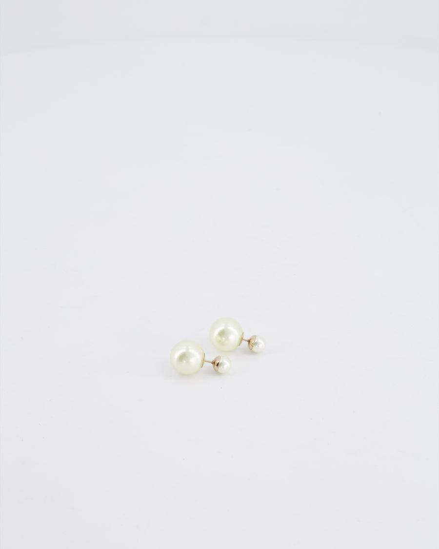 Christian Dior Pearl Cream Tribales Earrings with Gold Details