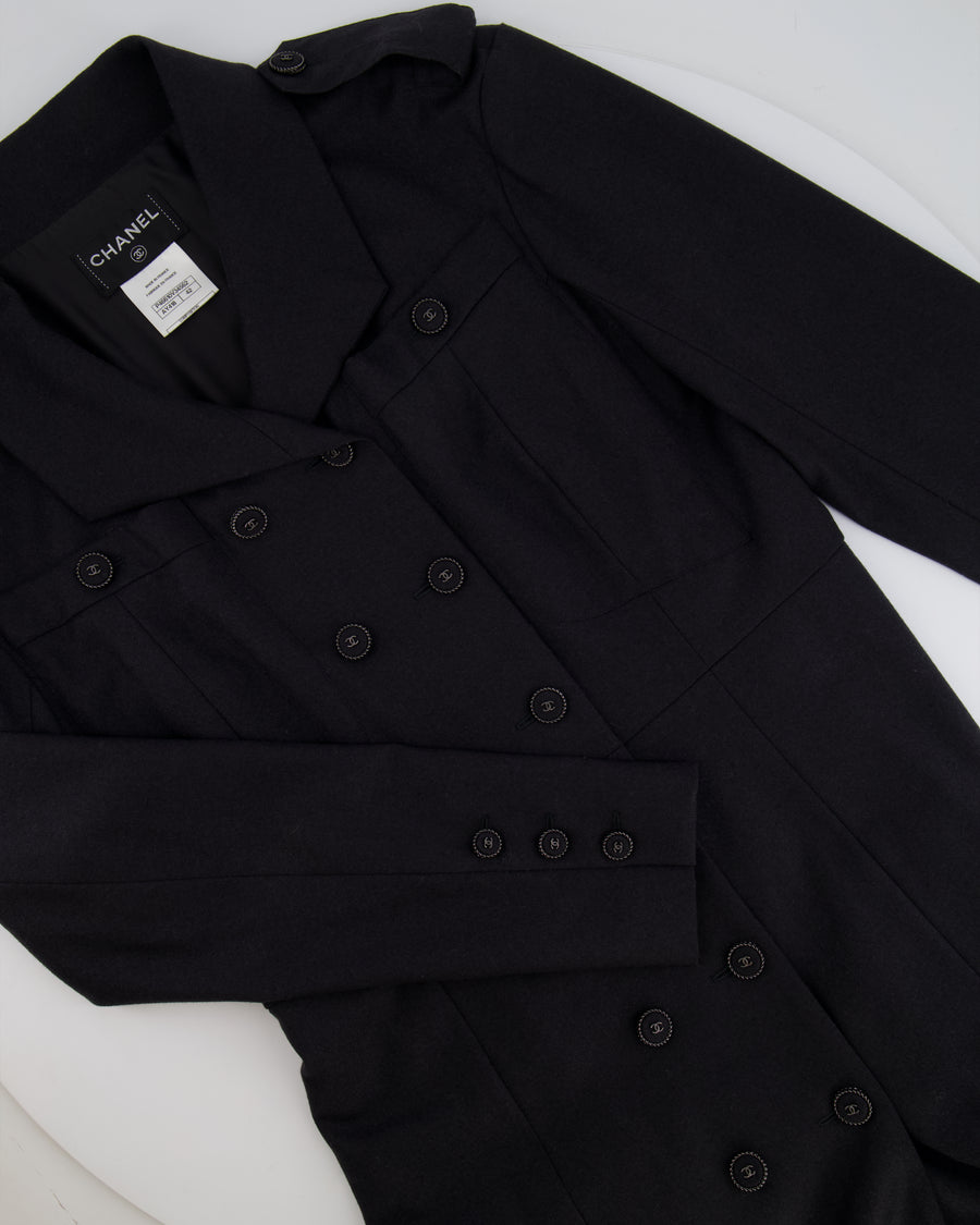 Chanel Charcoal Wool Trench Coat with CC Logo Buttons Detailing Size FR 42 (UK 14)