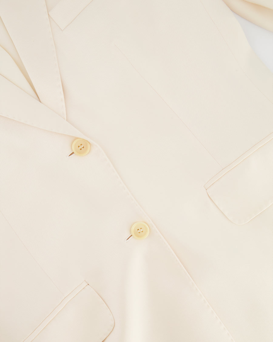 Loro Piana Cream Satin Blazer Jacket with Stitching Detail Size IT 44 (UK 12)