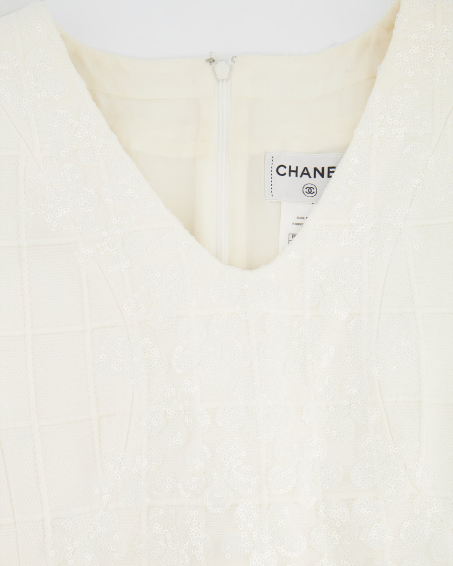 Chanel White Mini Dress With Floral Sequin Detail Size FR 42 (UK 14)