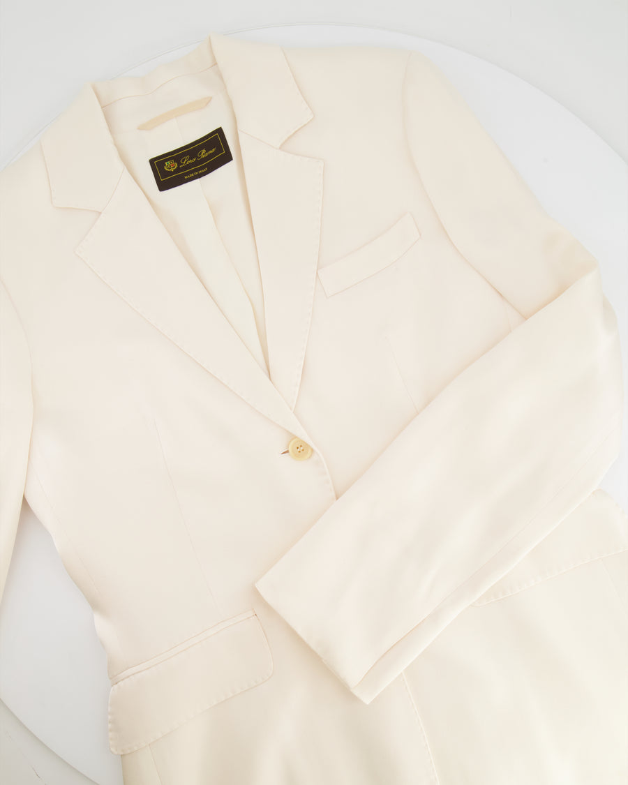 Loro Piana Cream Satin Blazer Jacket with Stitching Detail Size IT 44 (UK 12)