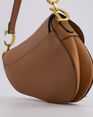 Christian Dior Brown Saddle Bag in Grained Calfskin Leather with Antique Gold Hardware