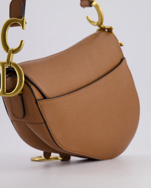 Christian Dior Brown Saddle Bag in Grained Calfskin Leather with Antique Gold Hardware