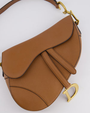 Christian Dior Brown Saddle Bag in Grained Calfskin Leather with Antique Gold Hardware