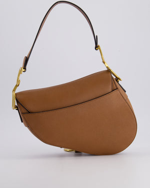 Christian Dior Brown Saddle Bag in Grained Calfskin Leather with Antique Gold Hardware