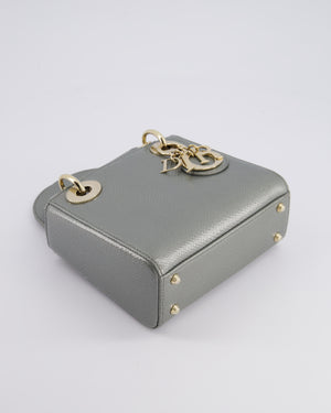 Christian Dior Light Grey Metallic Lizard Mini Lady Dior Bag with Champagne Gold Hardware