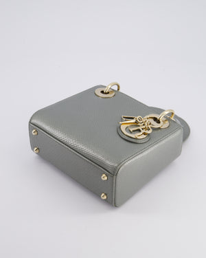 Christian Dior Light Grey Metallic Lizard Mini Lady Dior Bag with Champagne Gold Hardware