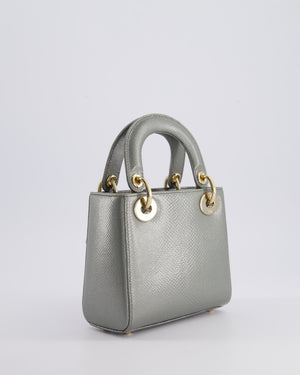 Christian Dior Light Grey Metallic Lizard Mini Lady Dior Bag with Champagne Gold Hardware