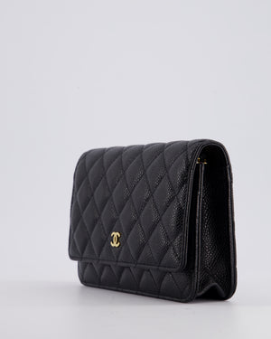 Chanel Black Wallet on Chain Bag in Caviar Leather with Gold Hardware