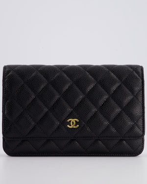 Chanel Black Wallet on Chain Bag in Caviar Leather with Gold Hardware