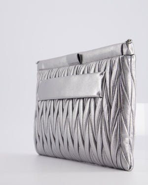 Miu Miu Metallic Wander Matelassé Nappa Leather Clutch On Chain Bag with Silver Hardware