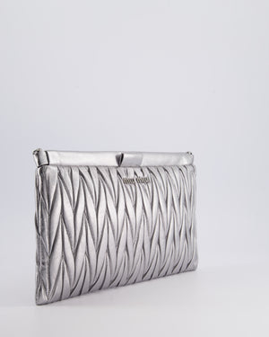 Miu Miu Metallic Wander Matelassé Nappa Leather Clutch On Chain Bag with Silver Hardware