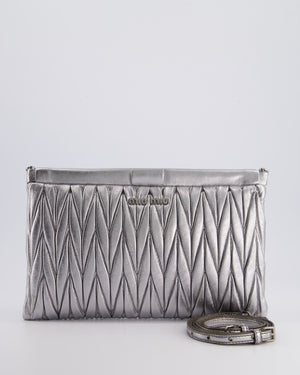 Miu Miu Metallic Wander Matelassé Nappa Leather Clutch On Chain Bag with Silver Hardware