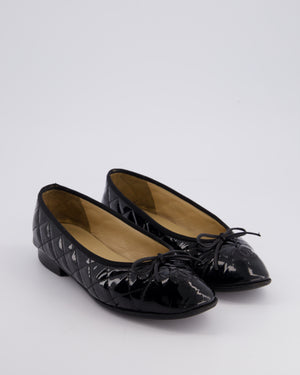 Chanel Black Patent Quilted Ballet Flats with CC Logo Size EU 37C