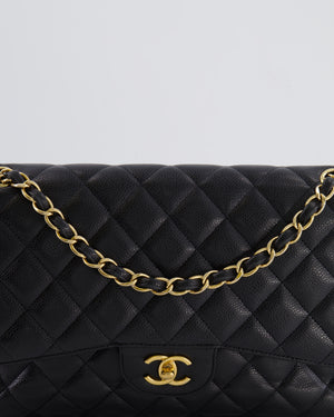 Chanel Black Jumbo Classic Double Flap Bag in Caviar Leather with Gold Hardware RRP £9,540