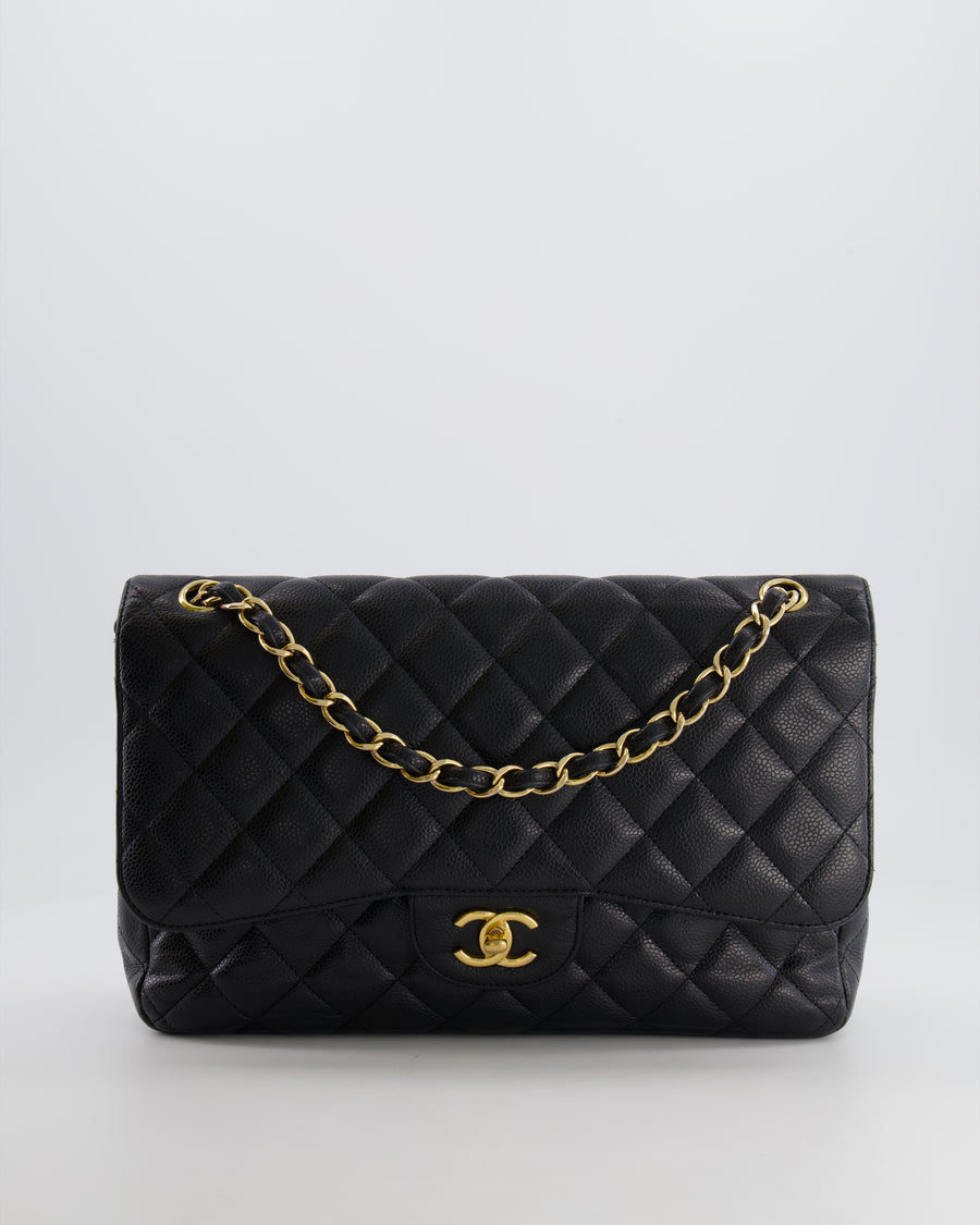 Chanel Black Jumbo Classic Double Flap Bag in Caviar Leather with Gold Hardware RRP £9,540