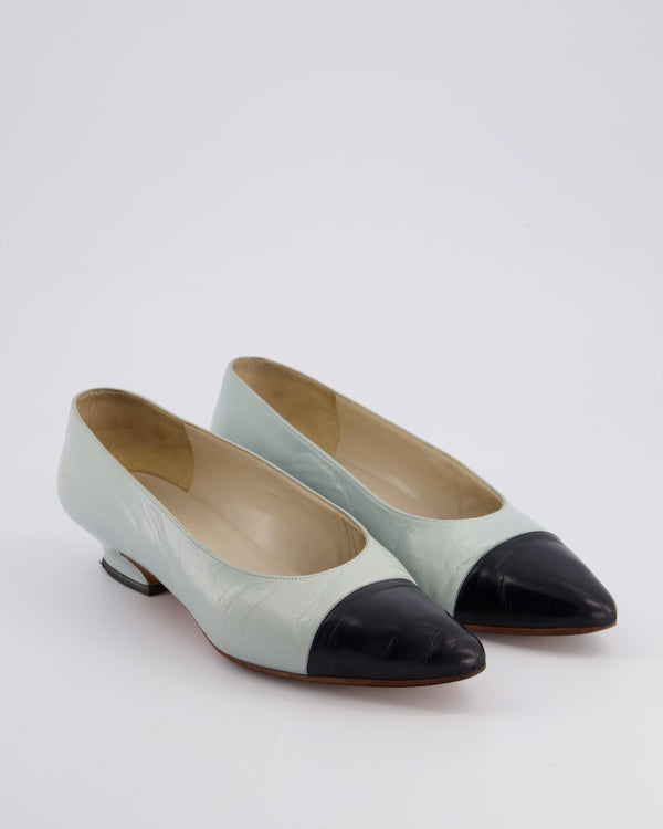 Chanel Baby Blue, Black Leather Vintage Heels Size 37.5