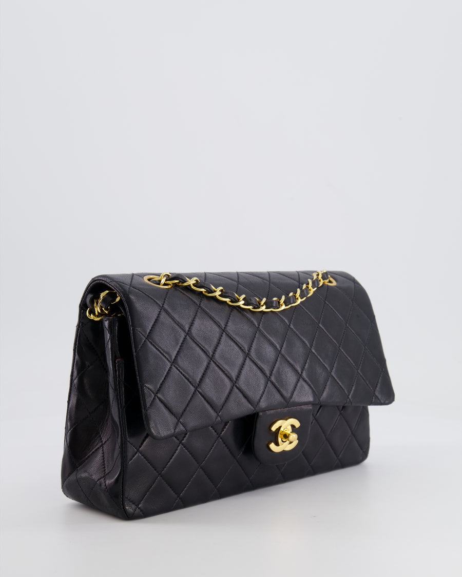 Chanel Vintage Black Medium Classic Double Flap Bag in Lambskin Leather with 24K Gold Hardware