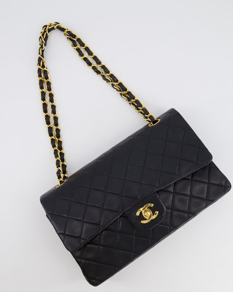 Chanel Vintage Black Medium Classic Double Flap Bag in Lambskin Leather with 24K Gold Hardware