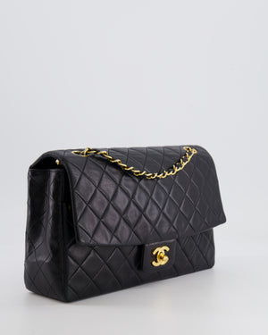 Chanel Vintage Black Medium Classic Single Flap Bag in Lambskin Leather with 24K Gold Hardware