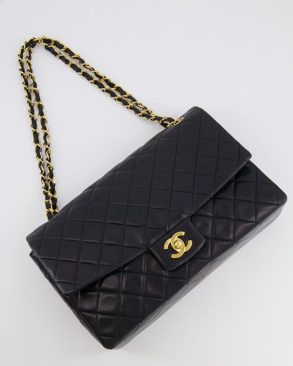 Chanel Vintage Black Medium Classic Single Flap Bag in Lambskin Leather with 24K Gold Hardware