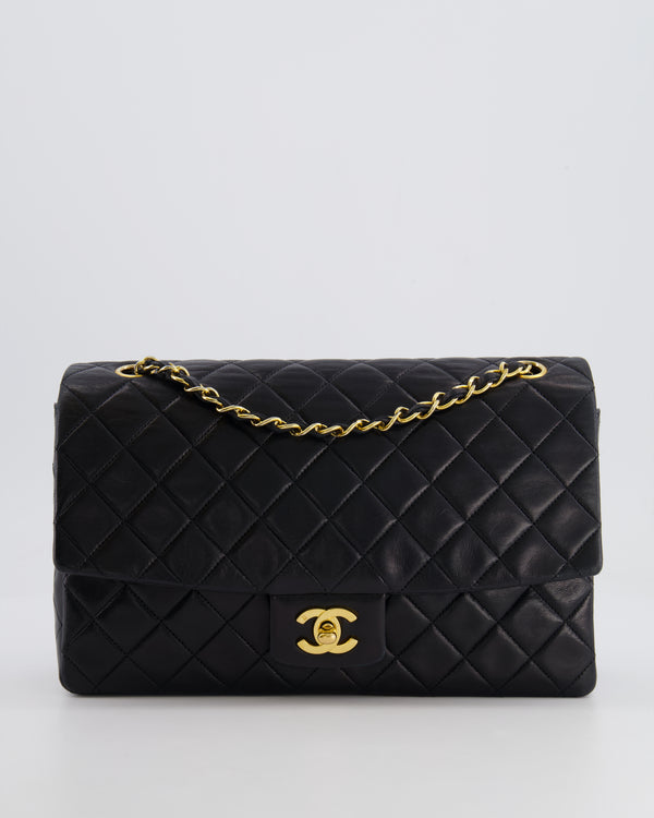 Chanel Vintage Black Medium Classic Single Flap Bag in Lambskin Leather with 24K Gold Hardware