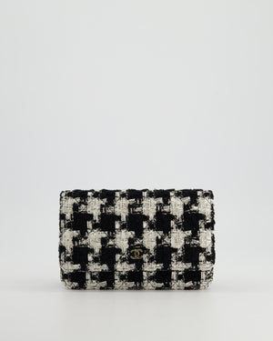 *HOT* Chanel Black 
White Houndstooth Wallet on Chain Bag in Tweed with Champagne Gold Hardware