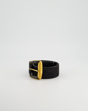 Saint Laurent Rive Gauche Vintage Black Canvas 
Leather Textured Belt With Large Black 
Gold Buckle Size 70cm