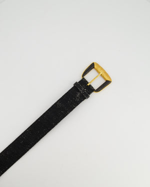 Saint Laurent Rive Gauche Vintage Black Canvas 
Leather Textured Belt With Large Black 
Gold Buckle Size 70cm