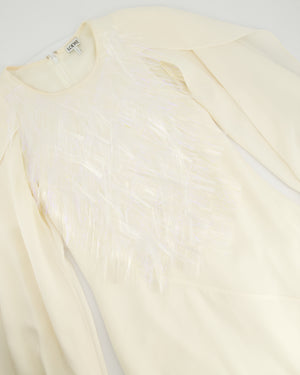 Loewe Ivory Long Sleeve Maxi Dress with Fine Polimer Fringe Appliqué Size 38 (UK 10)