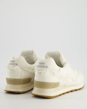 Miu Miu x New Balance White Denim Distressed Trainers with Black Logo Size EU 39