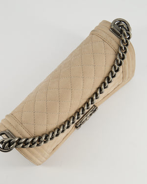 *FIRE PRICE* Chanel Medium Beige Boy Bag in Nubuck Leather with Ruthenium Hardware