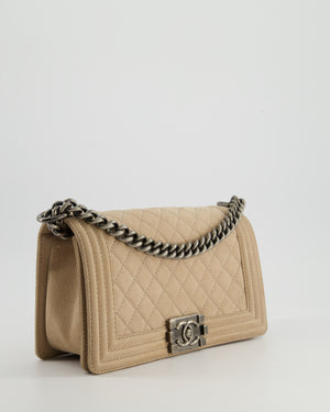 *FIRE PRICE* Chanel Medium Beige Boy Bag in Nubuck Leather with Ruthenium Hardware