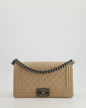 *FIRE PRICE* Chanel Medium Beige Boy Bag in Nubuck Leather with Ruthenium Hardware