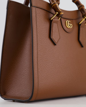 Gucci Brown Diana Small Tote Leather Bag with Shiny Antique Gold Hardware 
Bamboo Handle RRP £3,170