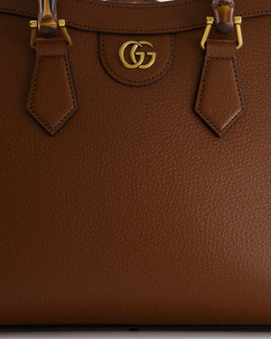 Gucci Brown Diana Small Tote Leather Bag with Shiny Antique Gold Hardware 
Bamboo Handle RRP £3,170