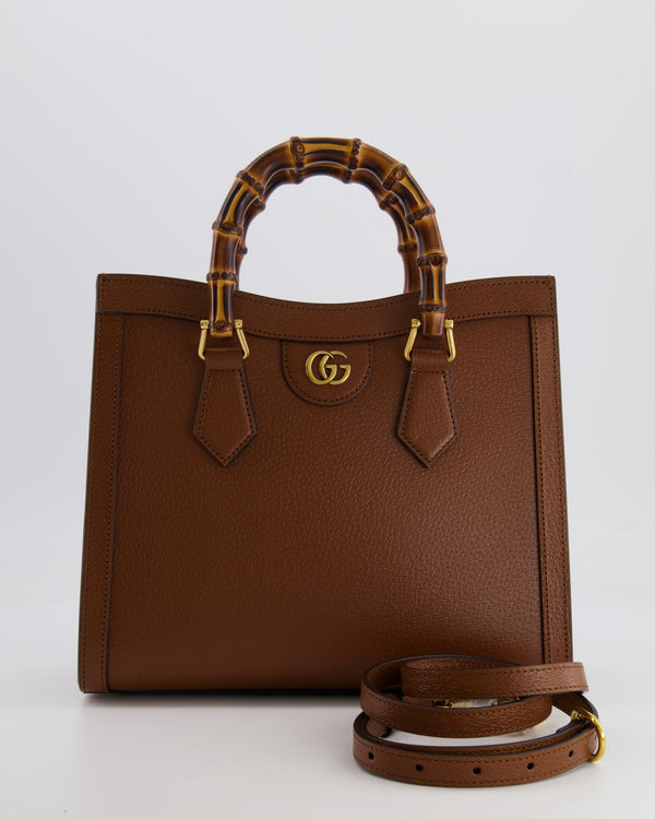 Gucci Brown Diana Small Tote Leather Bag with Shiny Antique Gold Hardware 
Bamboo Handle RRP £3,170