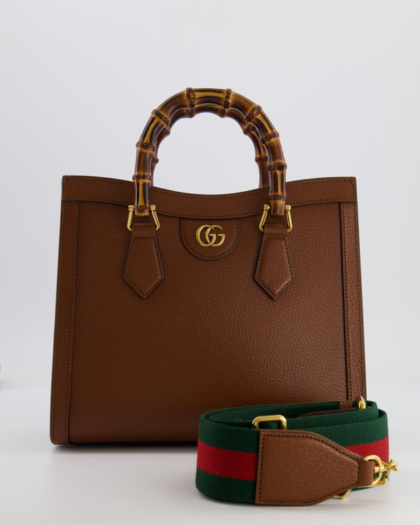 Gucci Brown Diana Small Tote Leather Bag with Shiny Antique Gold Hardware 
Bamboo Handle RRP £3,170