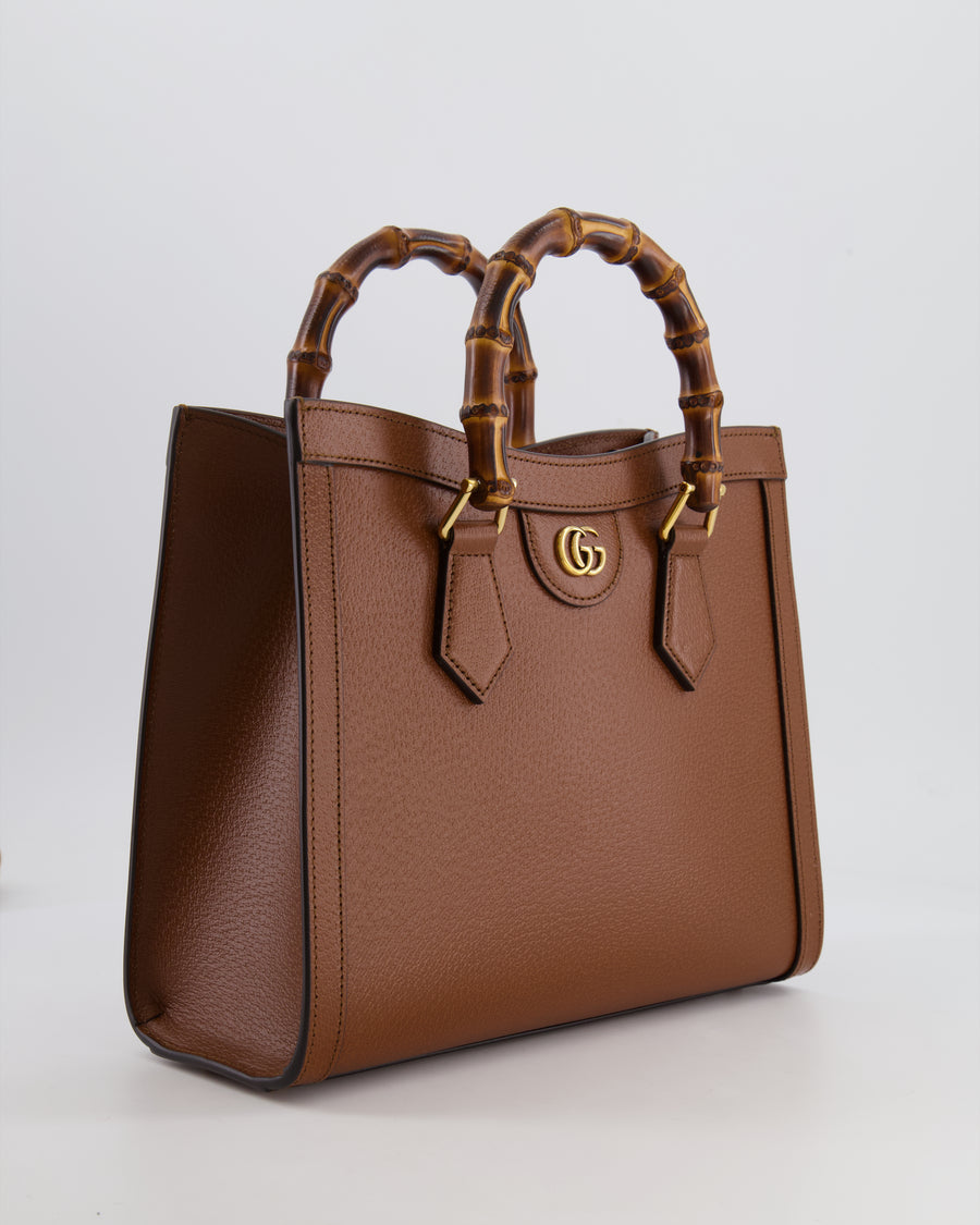 Gucci Brown Diana Small Tote Leather Bag with Shiny Antique Gold Hardware 
Bamboo Handle RRP £3,170