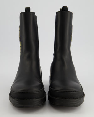 Christian Dior Black Leather Trial Ankle Boots with Gold Logo Detail Size 39.5