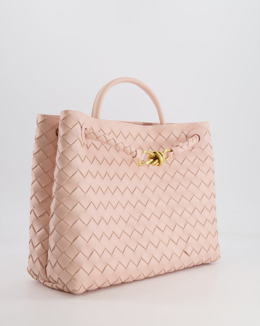 Bottega Veneta Medium Andiamo Bag in Pink Cameo Intrecciato Leather with Gold Hardware RRP £4,030