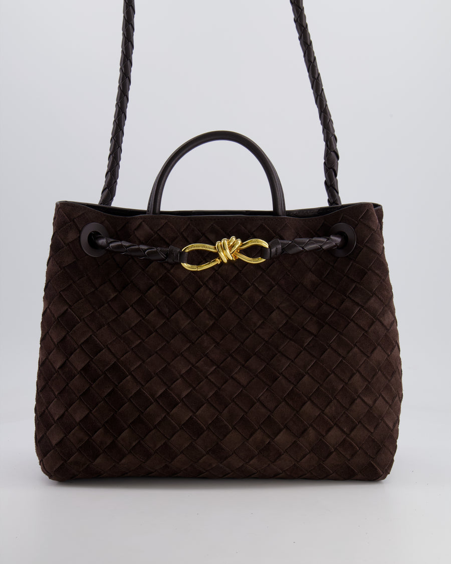 Bottega Veneta Medium Andiamo Bag in Brown Fondant Suede Leather with Gold Hardware RRP £4,030