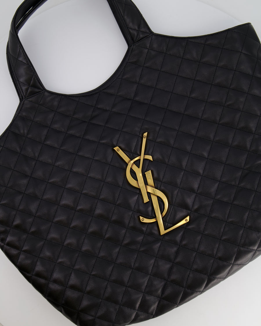 Saint Laurent Black Icare Maxi Shopping Bag in Quilted Lambskin Leather with Gold YSL Logo RRP £3,755