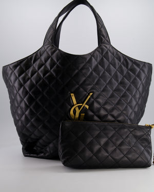 Saint Laurent Black Icare Maxi Shopping Bag in Quilted Lambskin Leather with Gold YSL Logo RRP £3,755