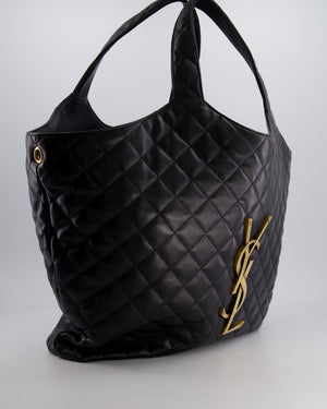 Saint Laurent Black Icare Maxi Shopping Bag in Quilted Lambskin Leather with Gold YSL Logo RRP £3,755