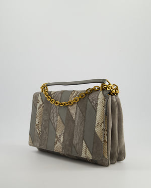 Prada Grey Suede, Python Patchwork Bag with Gold Chain