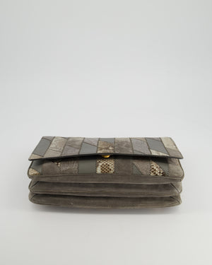 Prada Grey Suede, Python Patchwork Bag with Gold Chain