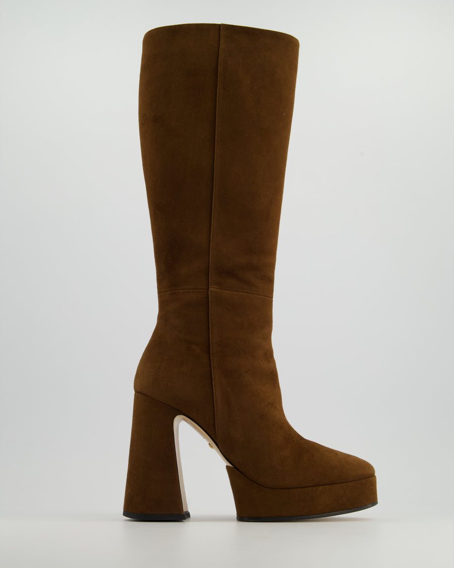 Gucci Brown Madame Suede Leather Knee-High Platform Boots Size EU 38