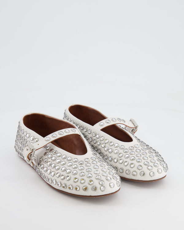 Alaïa White Leather Crystal Embellished Ballet Flats Size EU 36 RRP £920