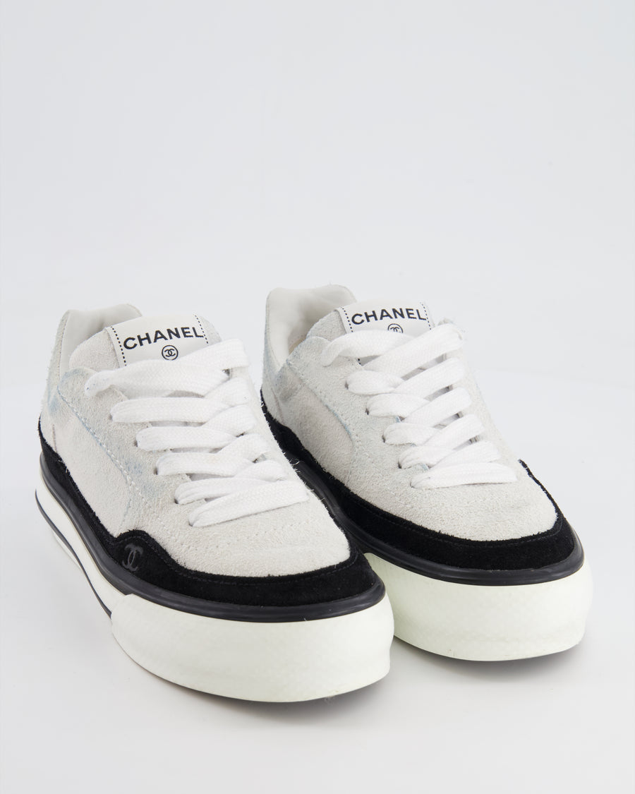 Chanel Coco 23B White and Black Suede Trainers with CC Logo Size EU 37.5